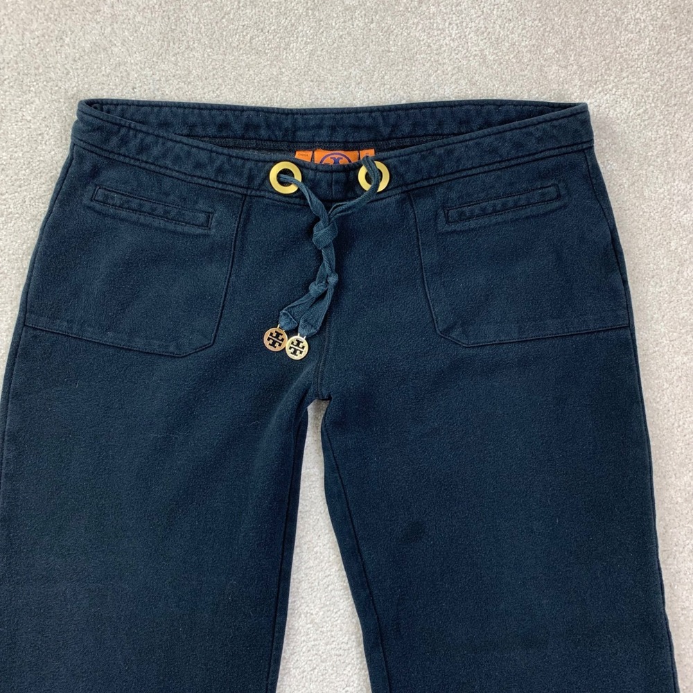 Tory Burch Black Wide-Leg Track Pants with Gold Accent - Picture 2 of 16